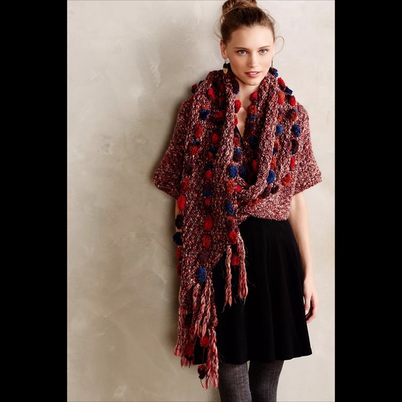 Anthropologie Sweaters - ANTHROPOLOGIE Hand Knit by DOLLIE Pom Pom Wrap Sweater